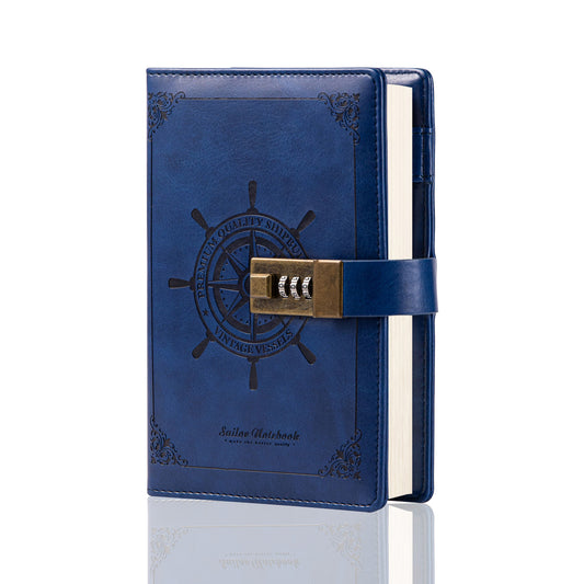 Refillable Leather Sailing Lock Journal - B6 - Blue