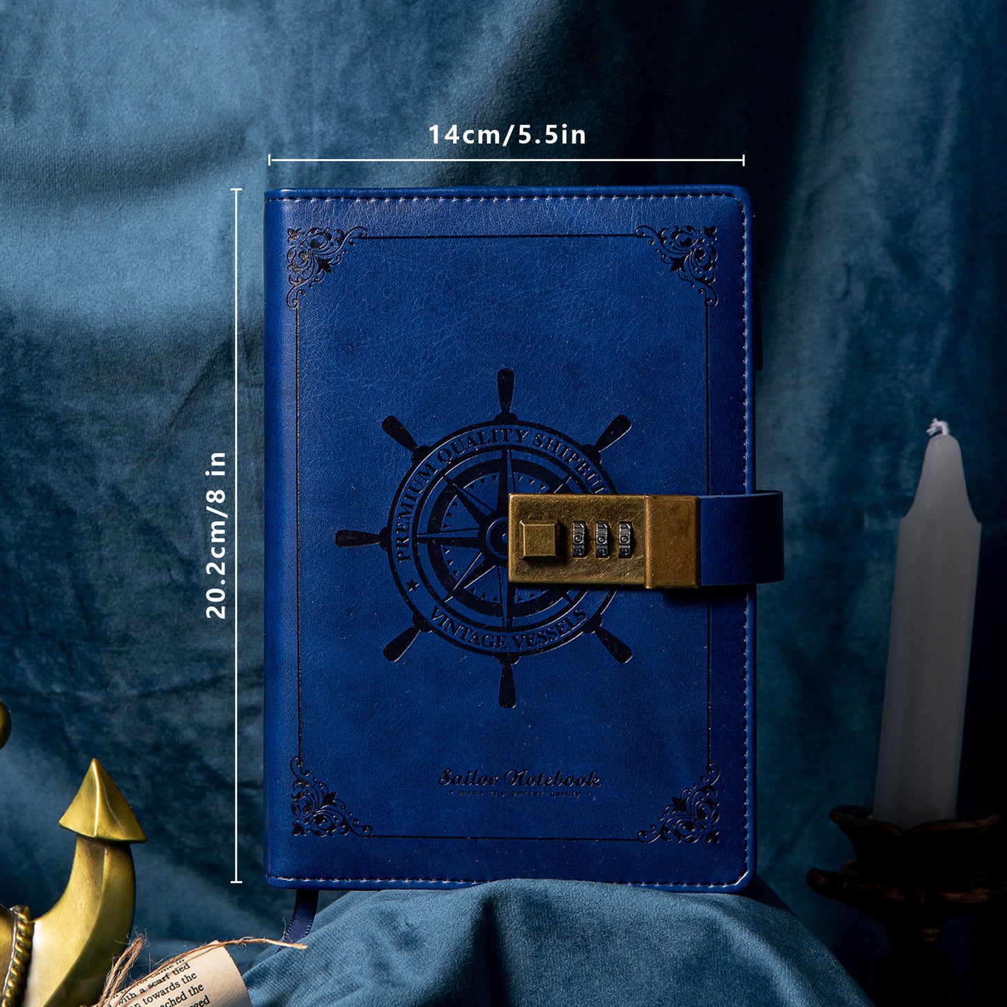 Refillable Leather Sailing Lock Journal - B6 - Blue