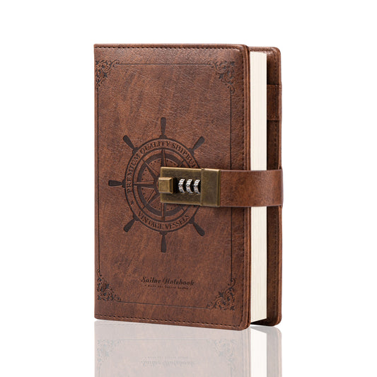 Refillable Leather Sailing Lock Journal - B6 - Brown