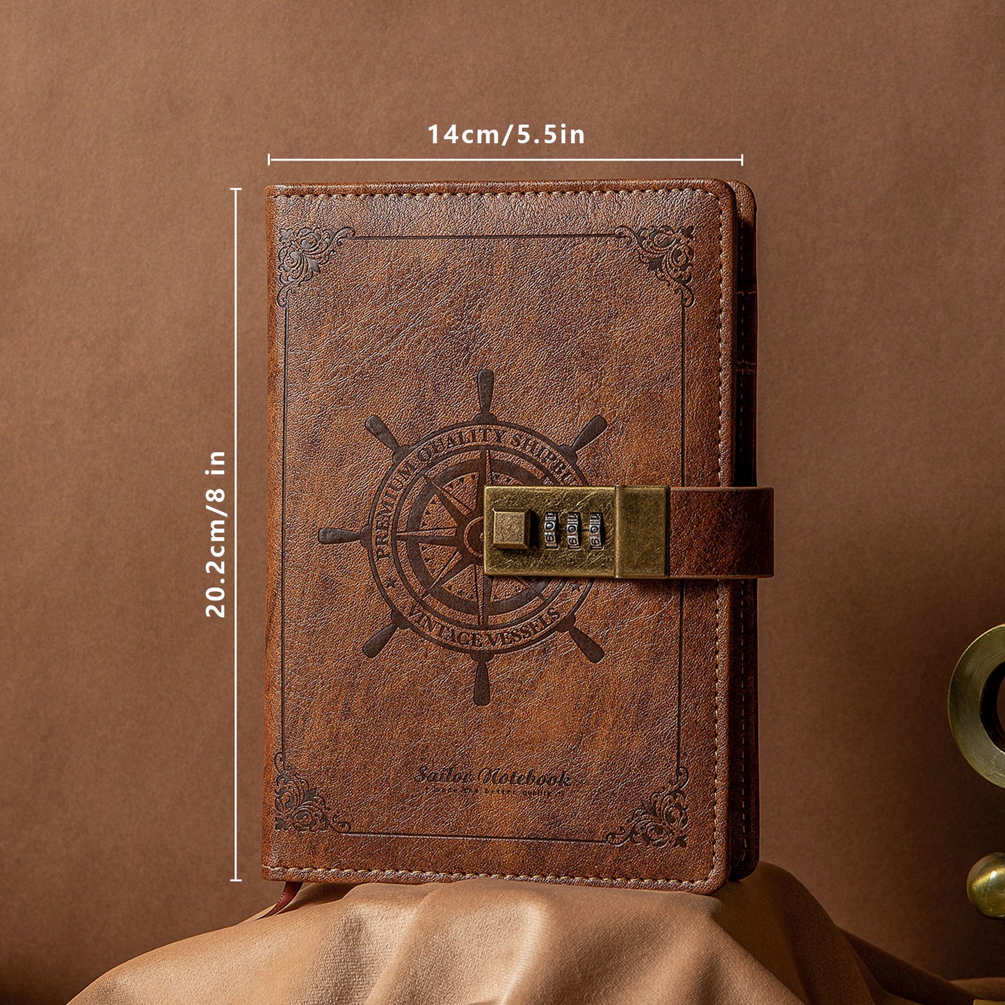 Refillable Leather Sailing Lock Journal - B6 - Brown