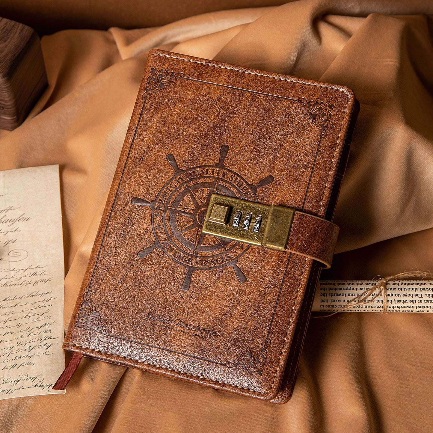 Refillable Leather Sailing Lock Journal - B6 - Brown