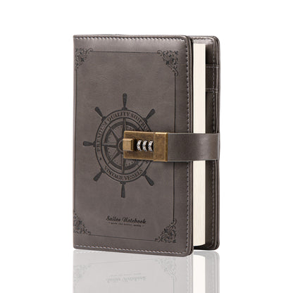 Refillable Leather Sailing Lock Journal - B6 - Gray