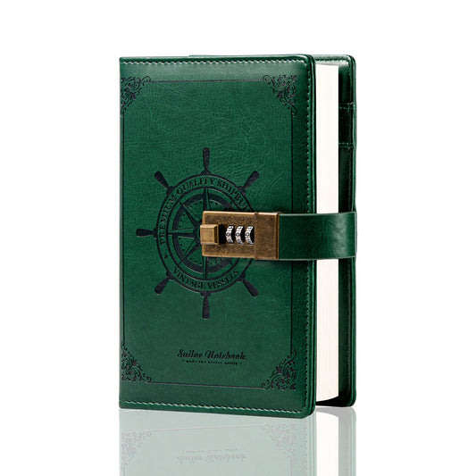 Refillable Leather Sailing Lock Journal - B6 - Green