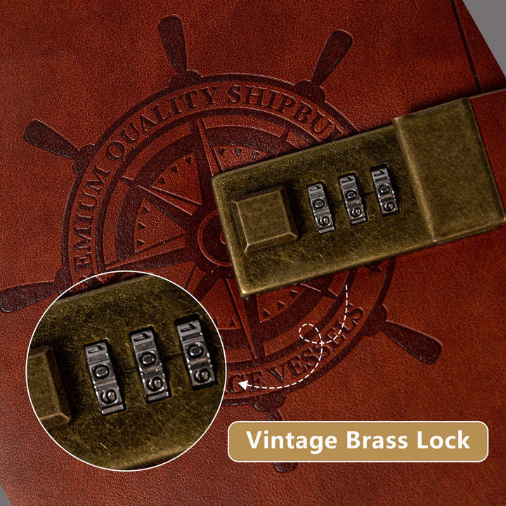 Refillable Leather Sailing Lock Journal - B6 - Red Brown