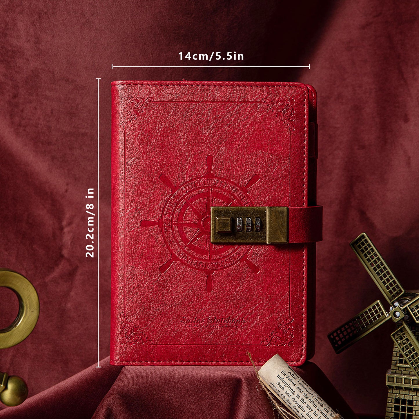 Refillable Leather Sailing Lock Journal - B6 - Red
