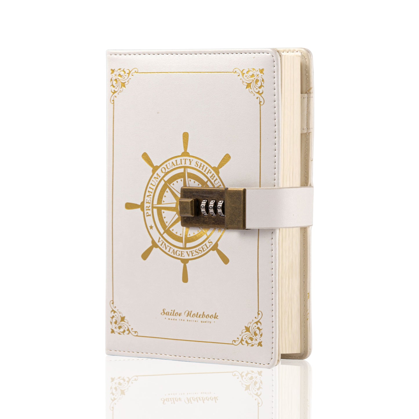 Refillable Leather Sailing Lock Journal - B6 - White