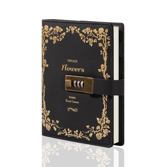 Rose Leather Lock Journal - B6 - Ruled - Black