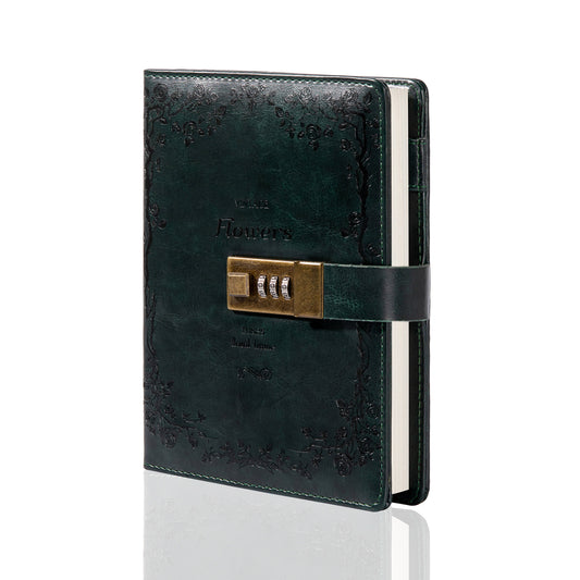 Rose Leather Lock Journal - B6 - Ruled - Dark Green