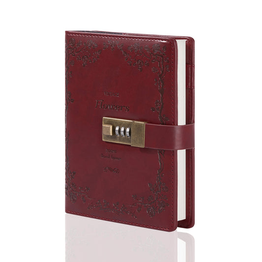 Rose Leather Lock Journal - B6 - Ruled - Red