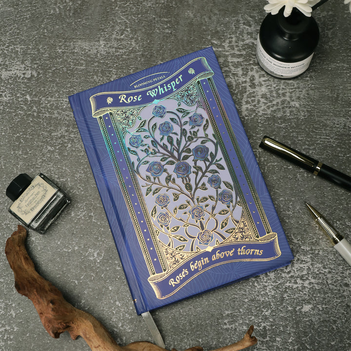 Rose Whisper Lined Notebook - Blue