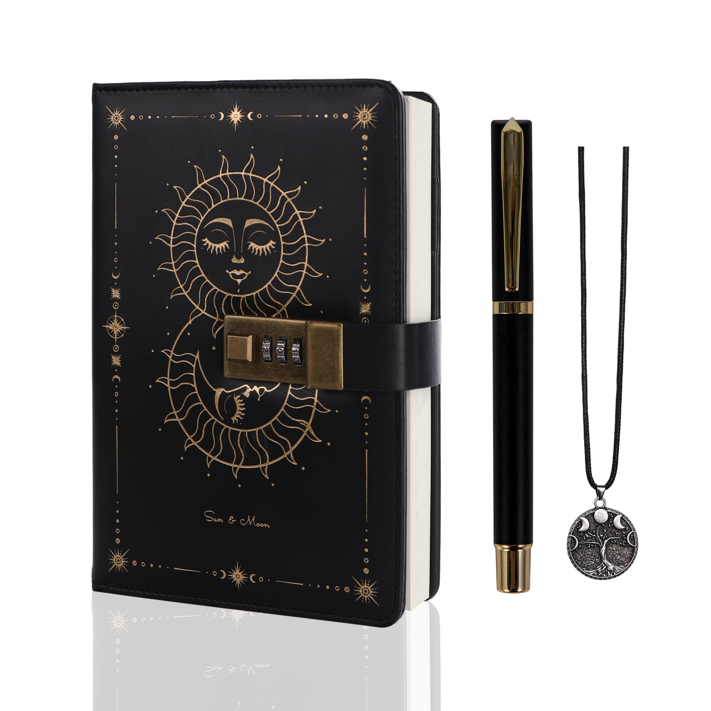 Sun & Moon Lock Journal - B6 - Ruled - Black