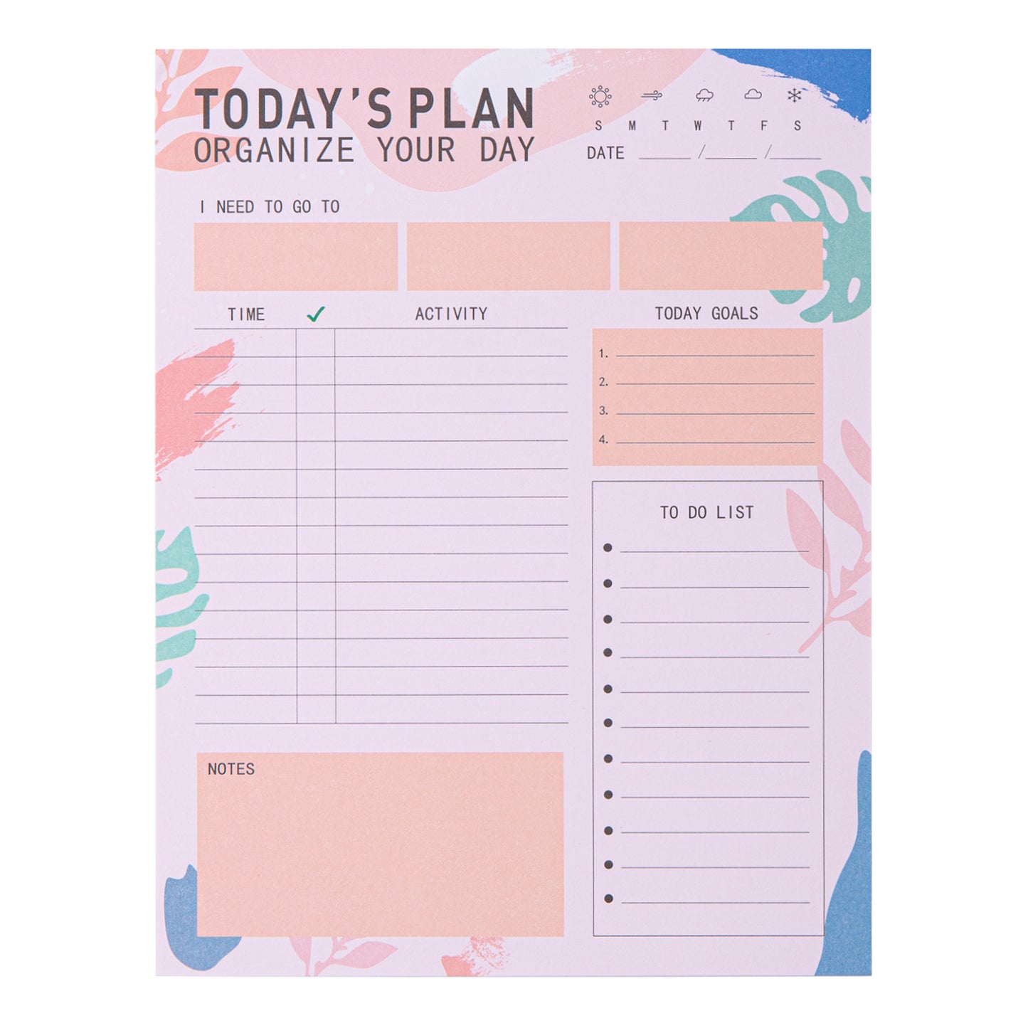 Today's Plan To Do List Notepad Productivity Task Planner
