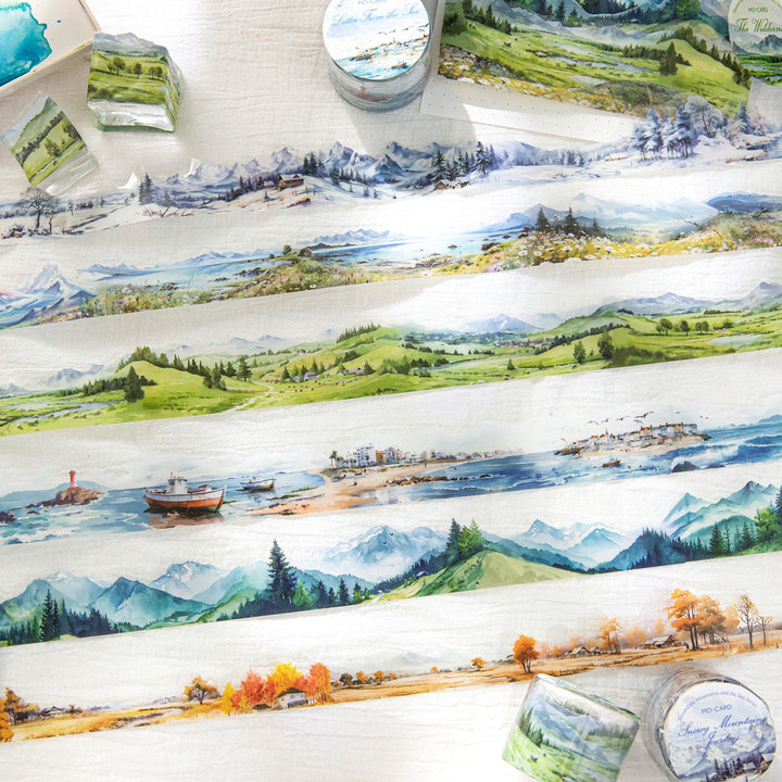 Irregular Edge Watercolor Mountain & River PET Tape