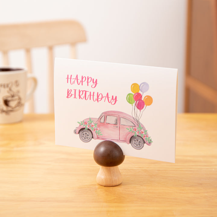 Wooden Card Note Holder - Brown Mushroom