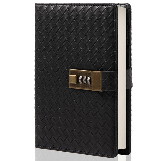 Woven Leather Lock Journal - B6 - Ruled - Black