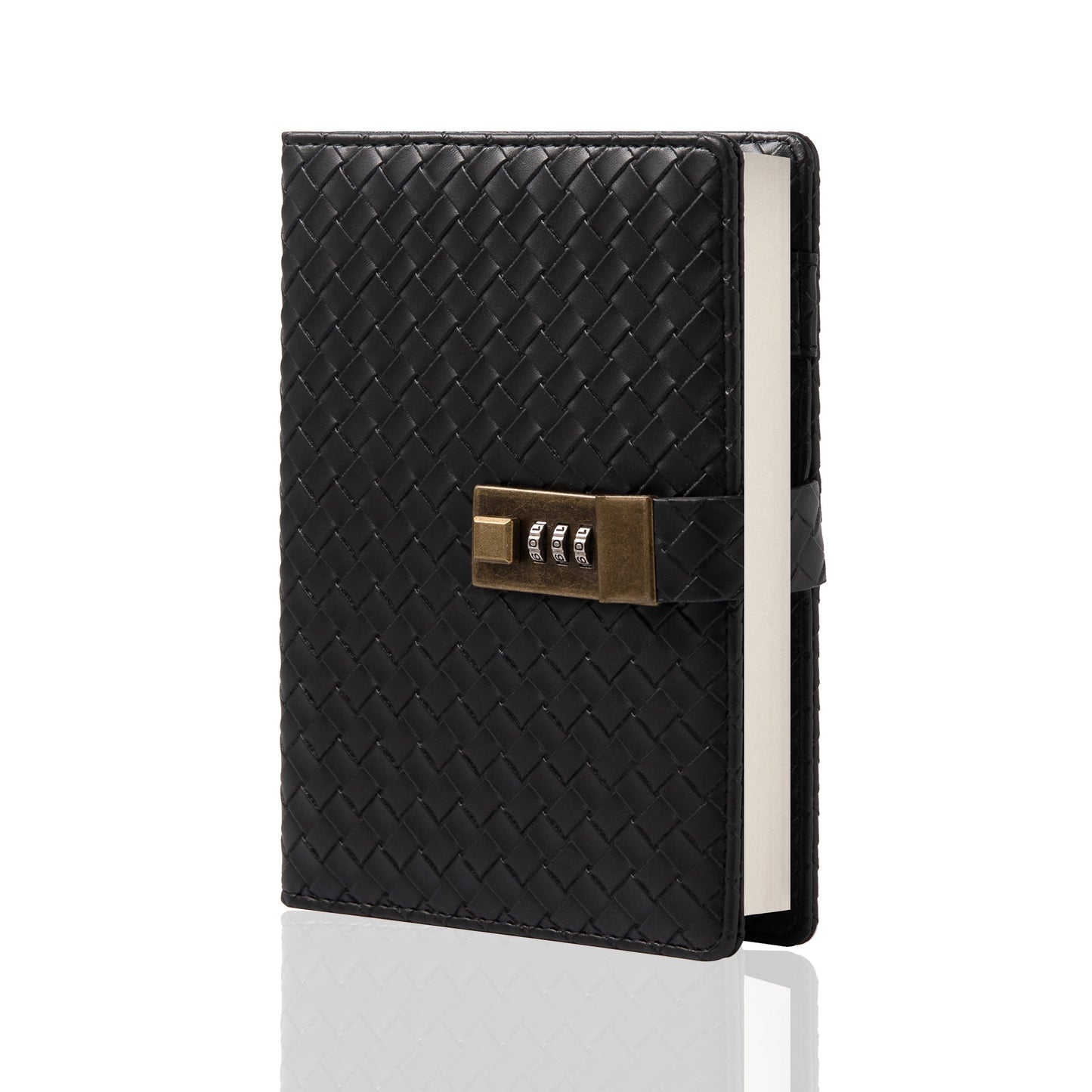 Woven Leather Lock Journal - B6 - Ruled - Black