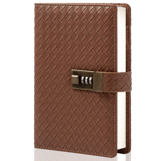 Woven Leather Lock Journal - B6 - Ruled - Brown