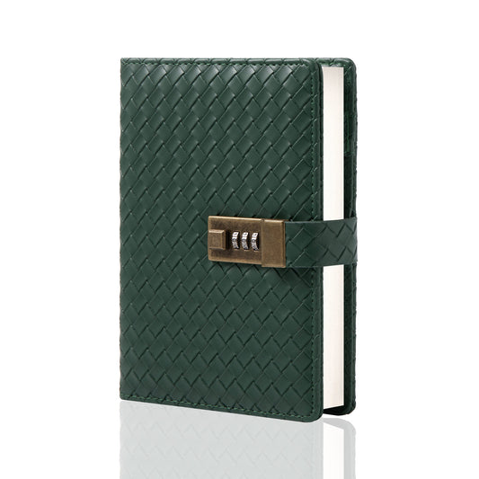 Woven Leather Lock Journal - B6 - Ruled - Green