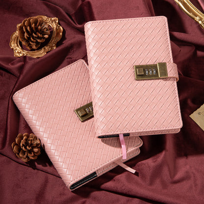 Woven Leather Lock Journal - B6 - Ruled - Pink