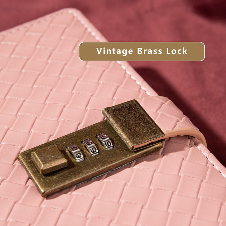 Woven Leather Lock Journal - B6 - Ruled - Pink