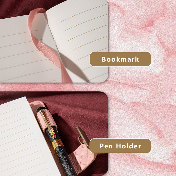 Woven Leather Lock Journal - B6 - Ruled - Pink