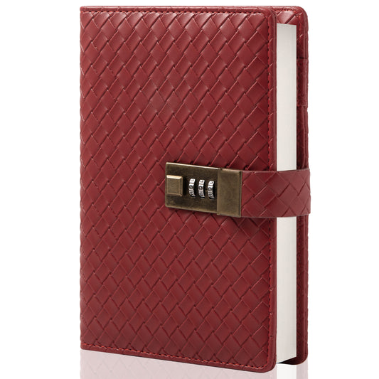 Woven Leather Lock Journal - B6 - Ruled - Red