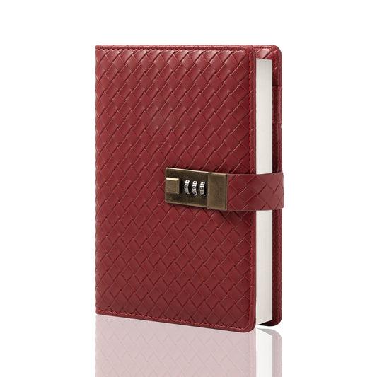 Woven Leather Lock Journal - B6 - Ruled - Red