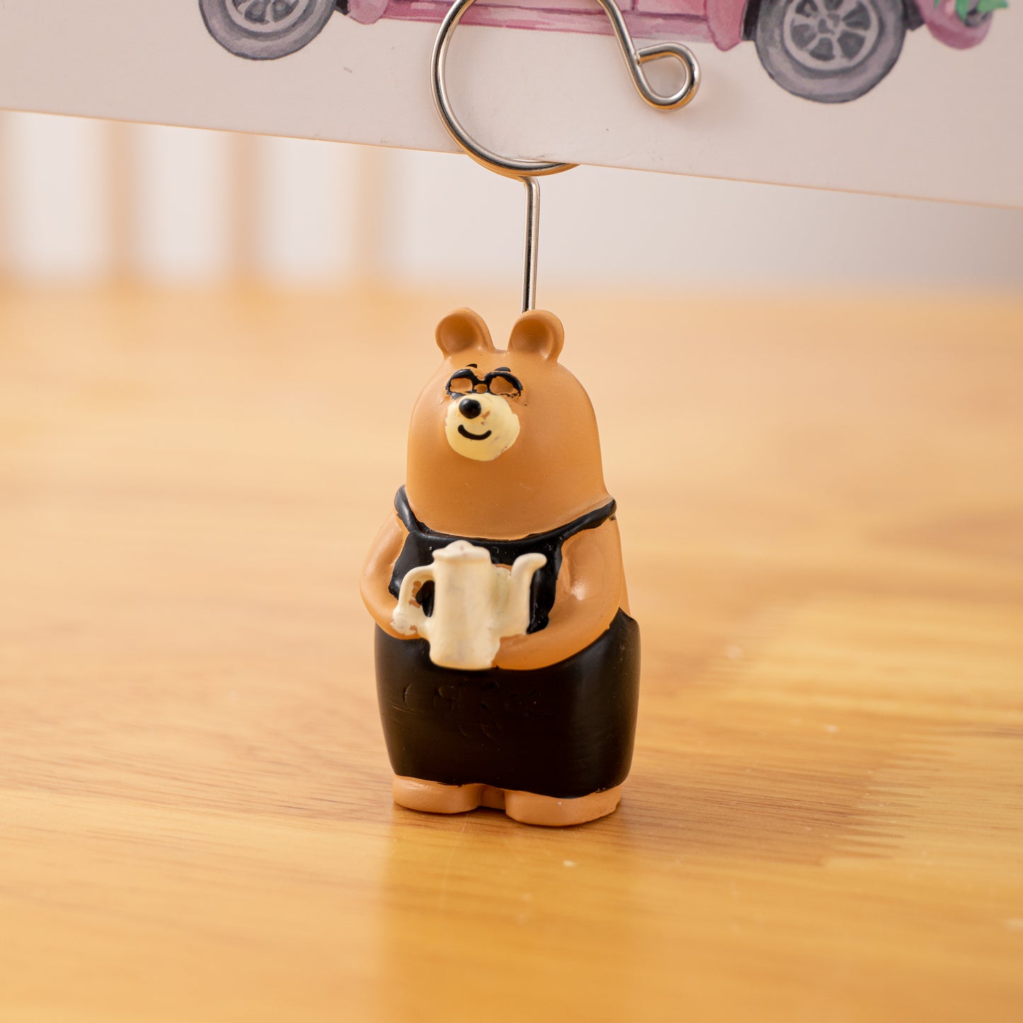 Wooden Card Note Holder - Teapot Bear