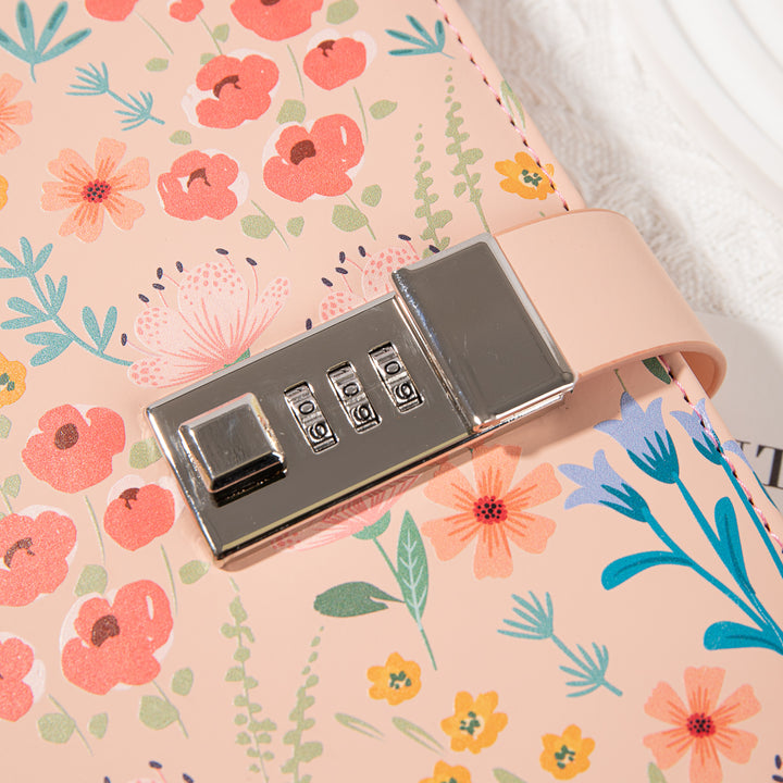 Leather Flower Lock Journal - B6 - Ruled - Pink