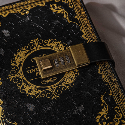 Leather 3D Vintage Flower Lock Journal - B6 - Ruled - Black