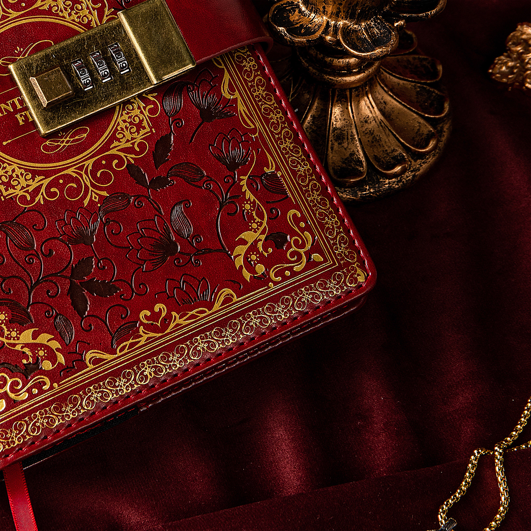 Leather 3D Vintage Flower Lock Journal - B6 - Ruled - Wine