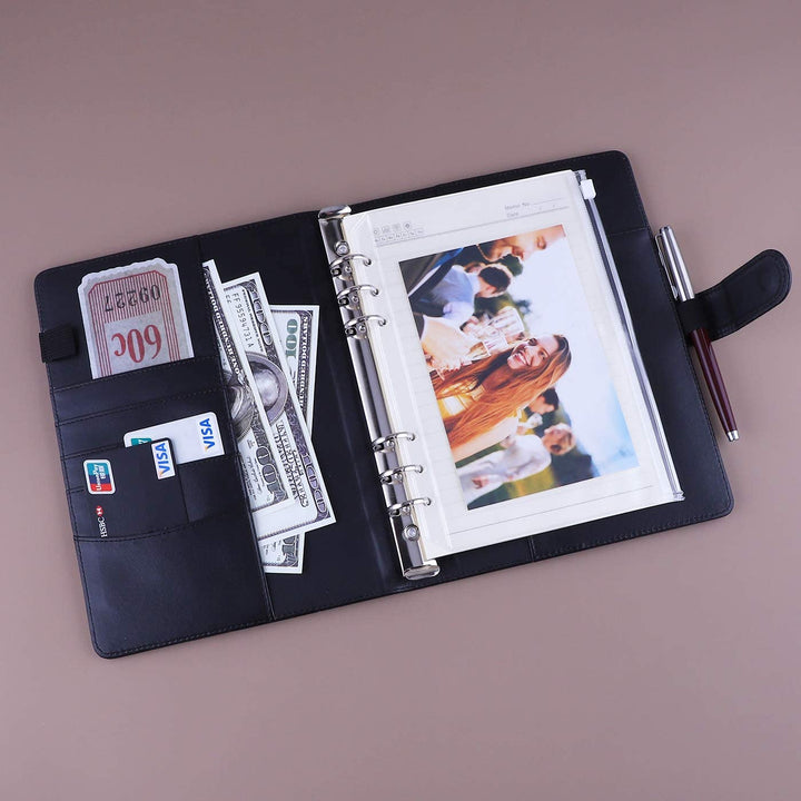 A5 PU Leather Binder 6-Ring Notebook Cover Refillable Personal Planner Budget Binder - tiefossi
