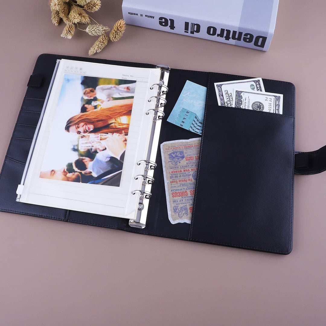 A5 PU Leather Binder 6-Ring Notebook Cover Refillable Personal Planner Budget Binder - tiefossi