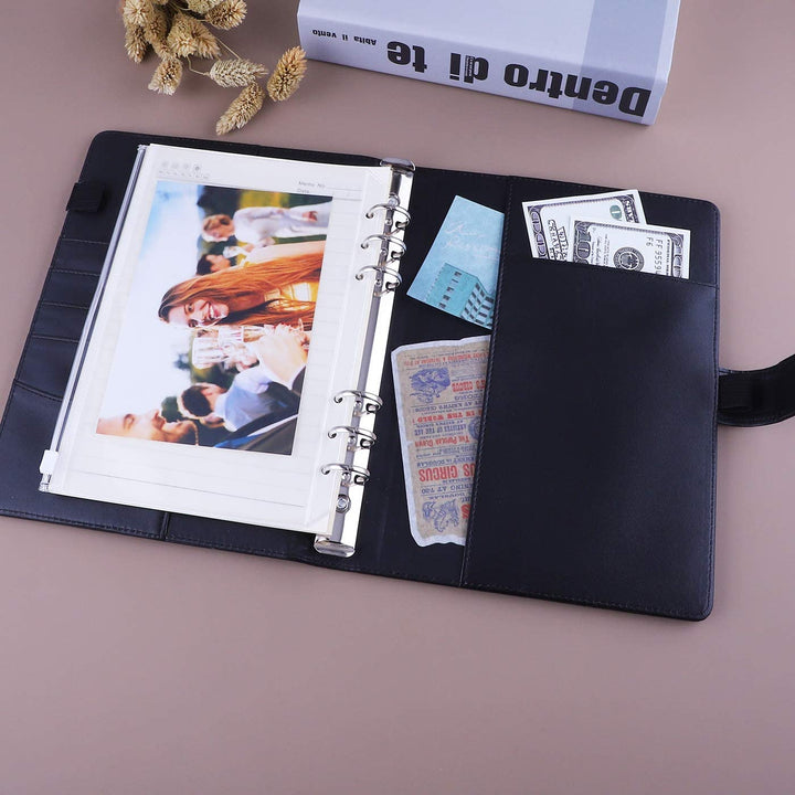 A5 PU Leather Binder 6-Ring Notebook Cover Refillable Personal Planner Budget Binder - tiefossi