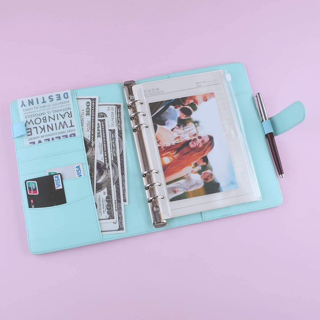 A5 PU Leather Binder 6-Ring Notebook Cover Refillable Personal Planner Budget Binder - tiefossi