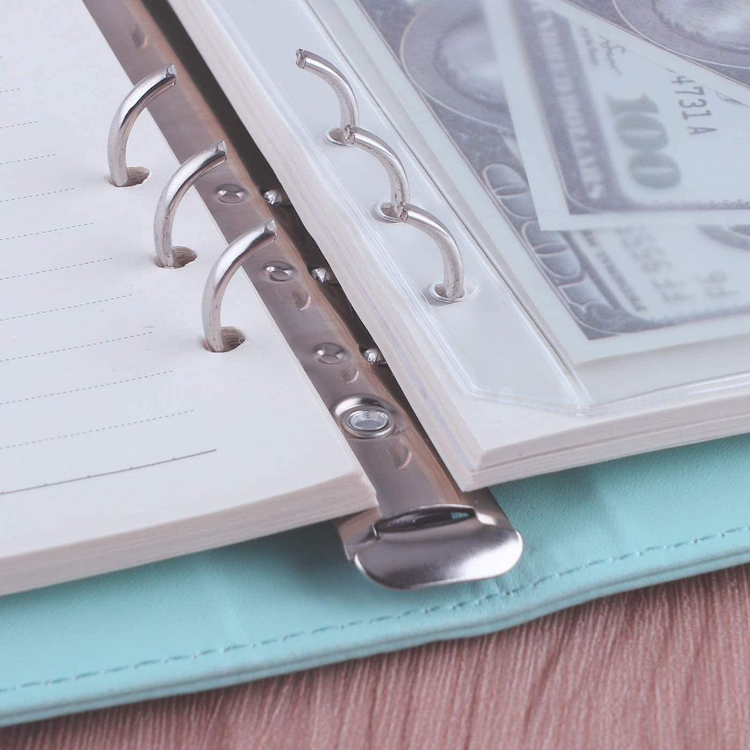 A5 PU Leather Binder 6-Ring Notebook Cover Refillable Personal Planner Budget Binder - tiefossi