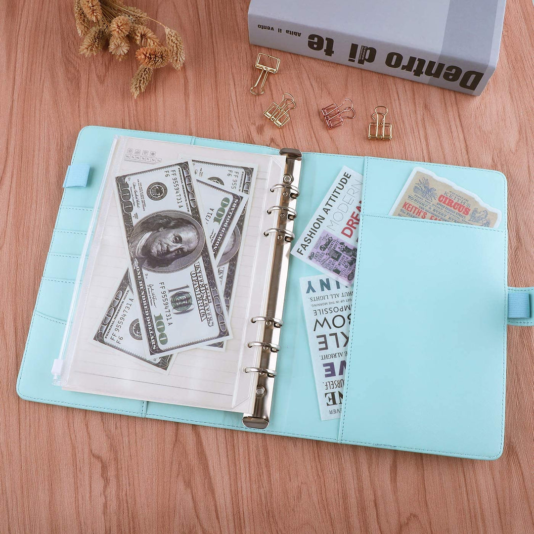 A5 PU Leather Binder 6-Ring Notebook Cover Refillable Personal Planner Budget Binder - tiefossi