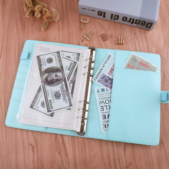 A5 PU Leather Binder 6-Ring Notebook Cover Refillable Personal Planner Budget Binder - tiefossi