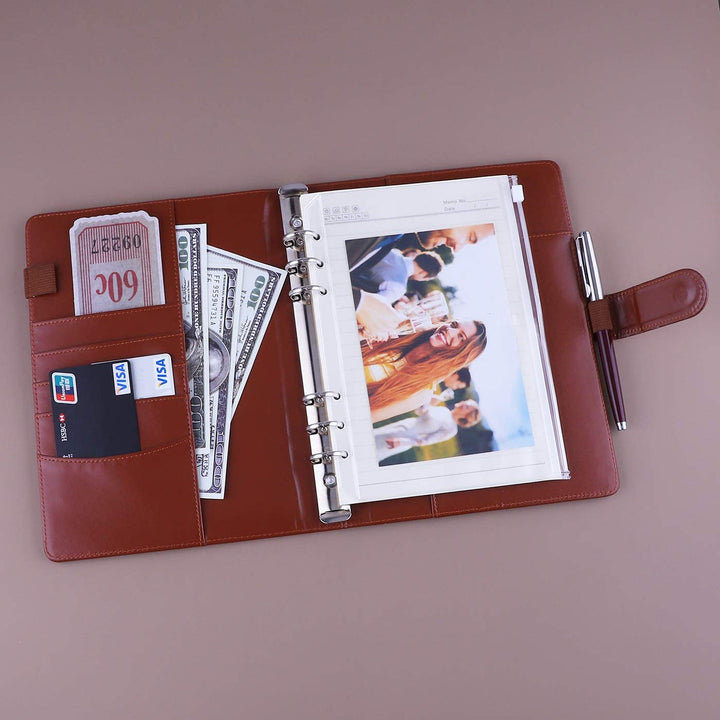 A5 PU Leather Binder 6-Ring Notebook Cover Refillable Personal Planner Budget Binder - tiefossi