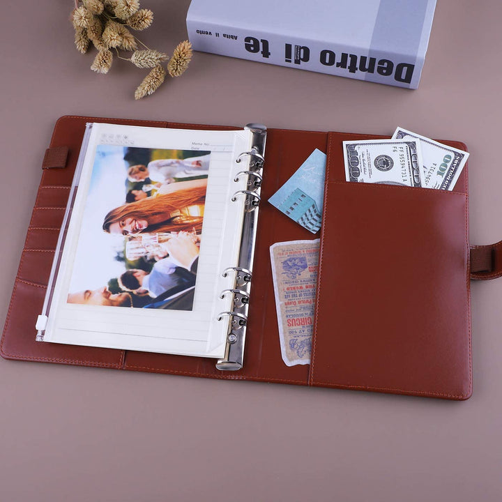 A5 PU Leather Binder 6-Ring Notebook Cover Refillable Personal Planner Budget Binder - tiefossi