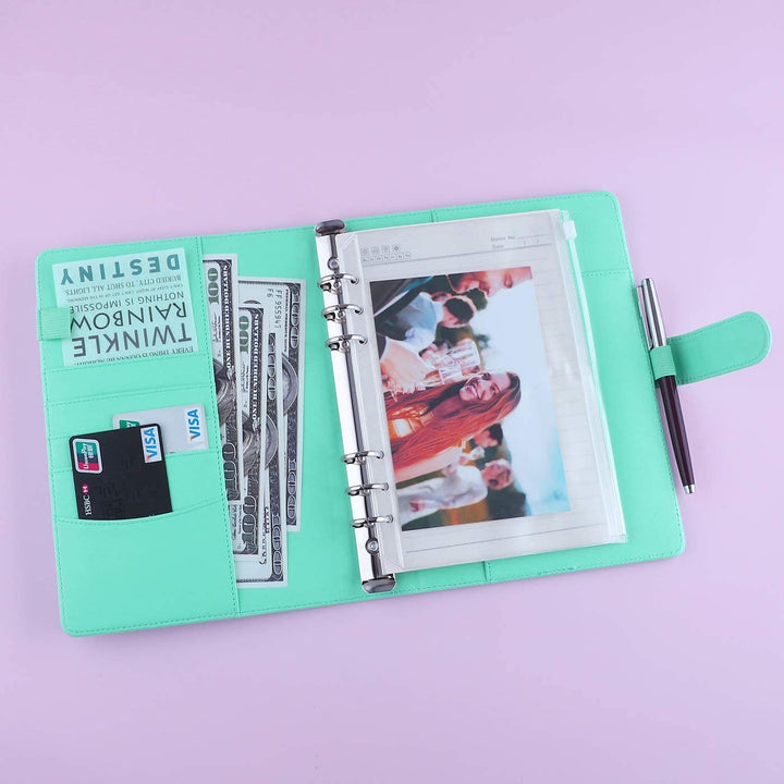 A5 PU Leather Binder 6-Ring Notebook Cover Refillable Personal Planner Budget Binder - tiefossi