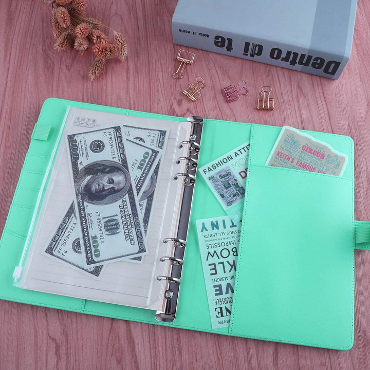 A5 PU Leather Binder 6-Ring Notebook Cover Refillable Personal Planner Budget Binder - tiefossi
