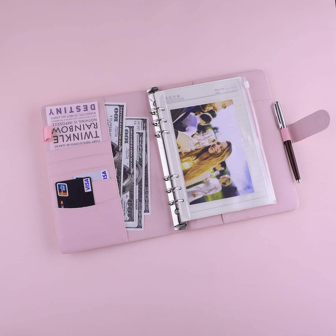 A5 PU Leather Binder 6-Ring Notebook Cover Refillable Personal Planner Budget Binder - tiefossi