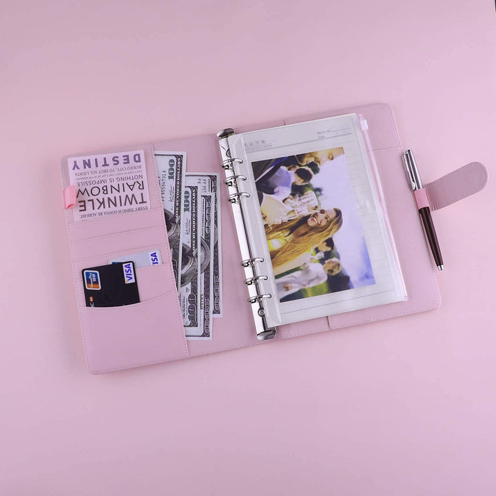 A5 PU Leather Binder 6-Ring Notebook Cover Refillable Personal Planner Budget Binder - tiefossi