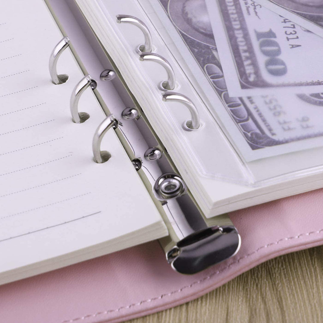 A5 PU Leather Binder 6-Ring Notebook Cover Refillable Personal Planner Budget Binder - tiefossi