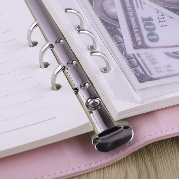 A5 PU Leather Binder 6-Ring Notebook Cover Refillable Personal Planner Budget Binder - tiefossi