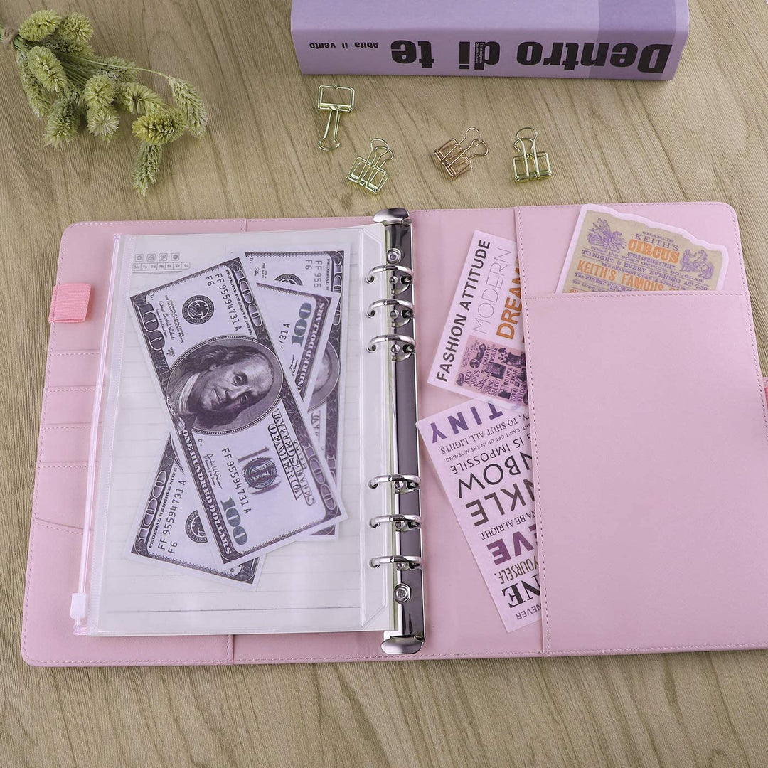A5 PU Leather Binder 6-Ring Notebook Cover Refillable Personal Planner Budget Binder - tiefossi