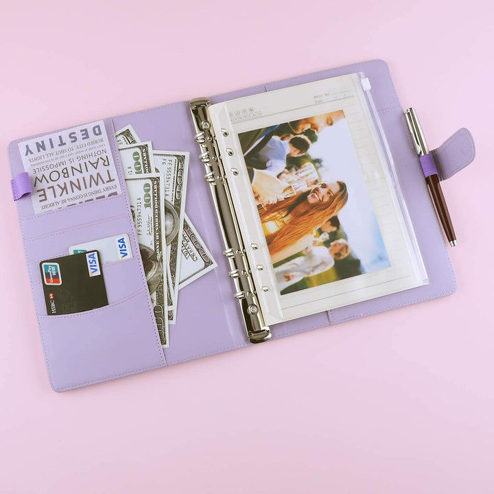 A5 PU Leather Binder 6-Ring Notebook Cover Refillable Personal Planner Budget Binder - tiefossi