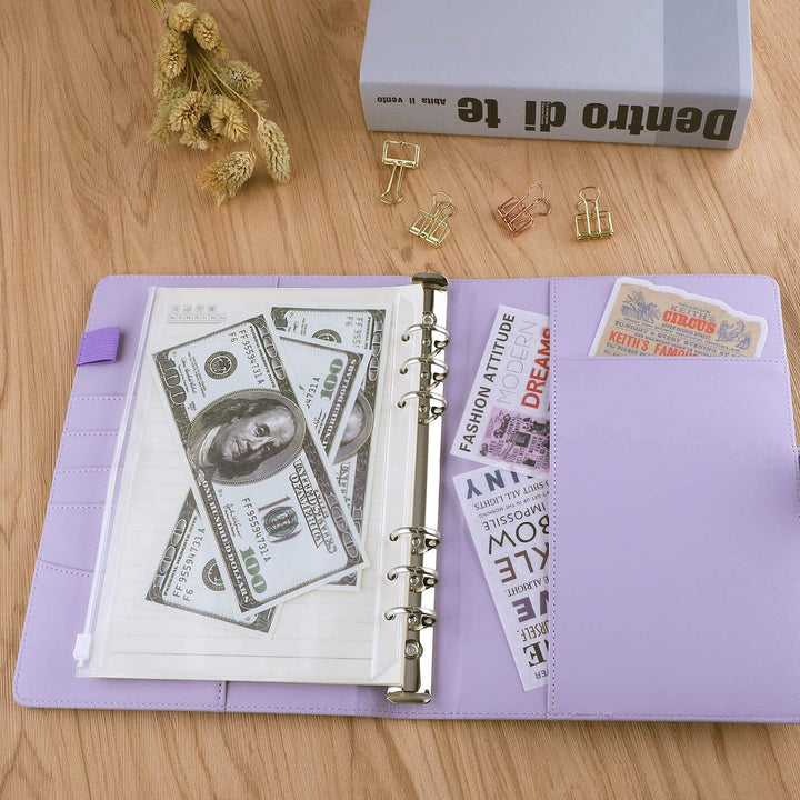 A5 PU Leather Binder 6-Ring Notebook Cover Refillable Personal Planner Budget Binder - tiefossi