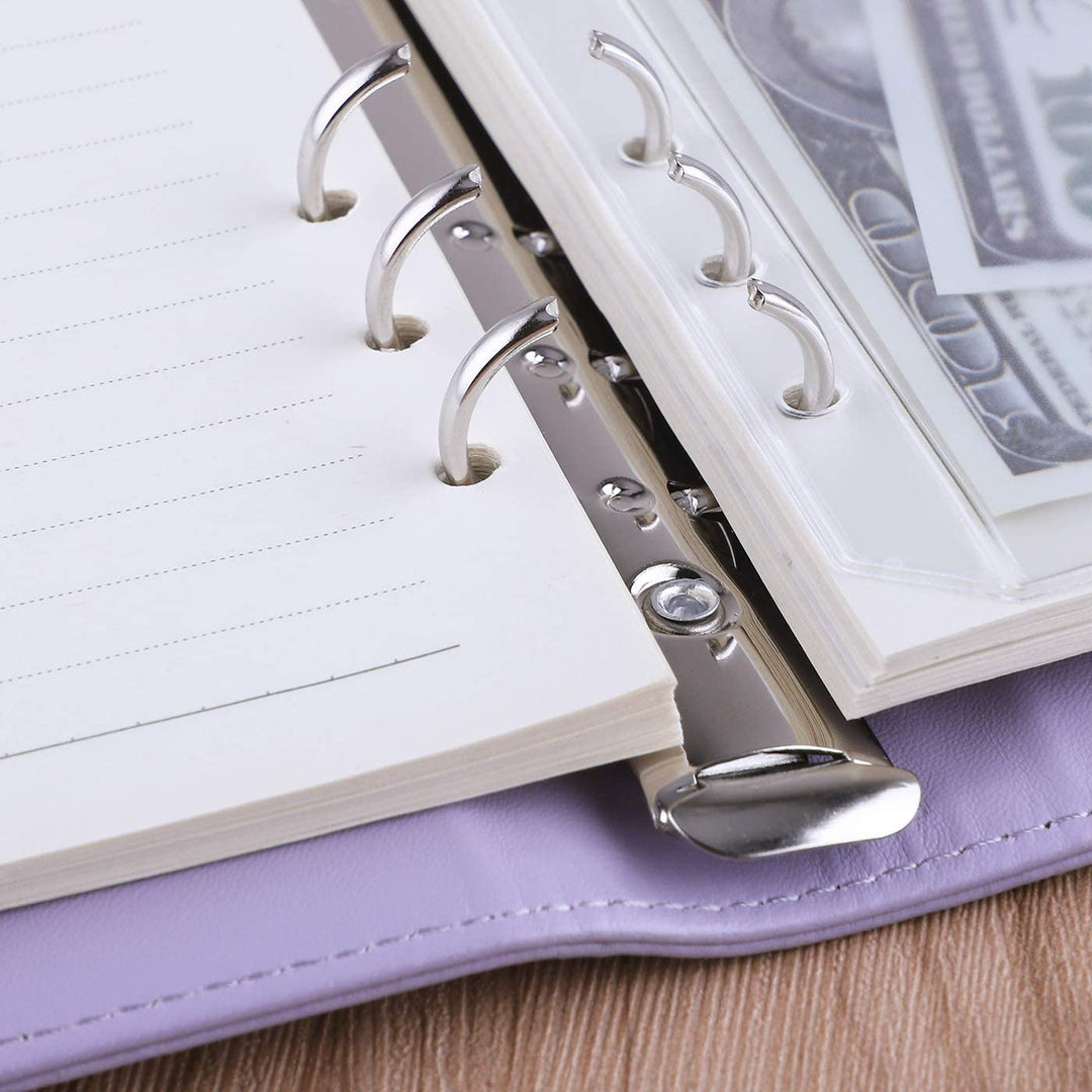 A5 PU Leather Binder 6-Ring Notebook Cover Refillable Personal Planner Budget Binder - tiefossi